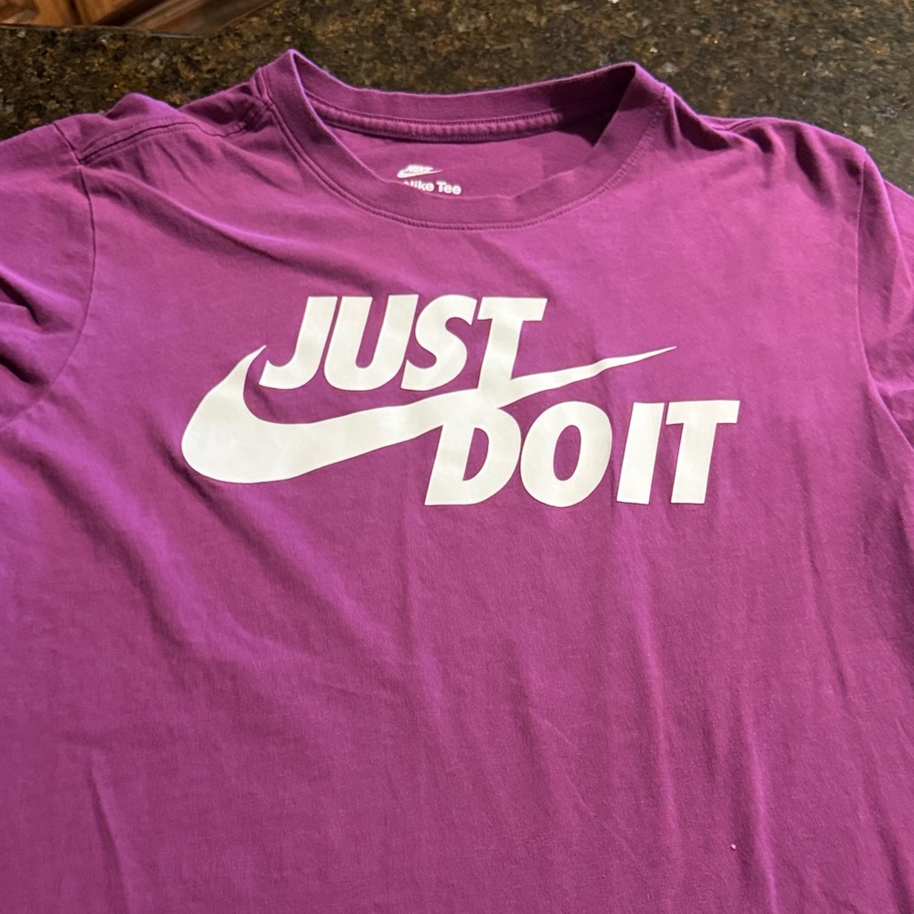 Nike Purple Tee with White Slogan Size Small